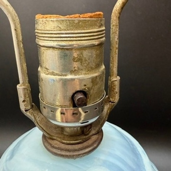 Vintage Opaline Glass Lamp Embossed Floral Egg Shaped Bedside Table 50s READ - Picture 10 of 16